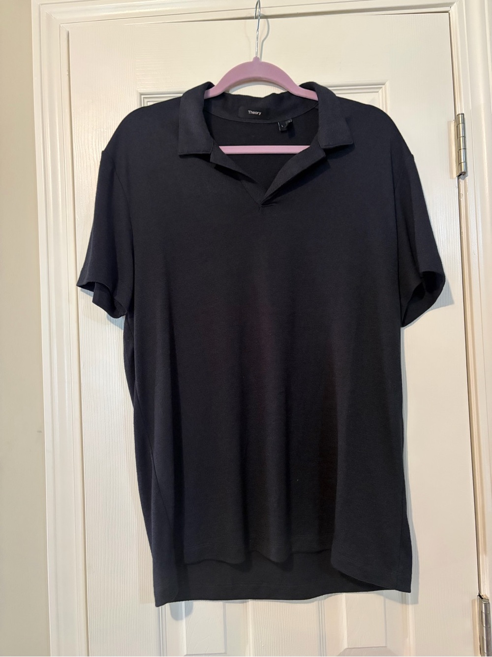 Theory Men's Black Knit Polo Shirt L Short Sleeve Collared EXCELLENT!